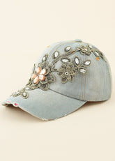 Floral Appliqu¨¦ Denim Baseball Cap Sai Feel