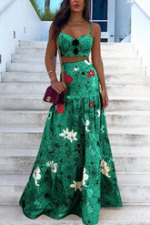 Floral Crop Top & A-Line Skirt Two-Piece Set Sai Feel