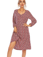 Floral Elastic Waist Midi Long Sleeve Dress Sai Feel