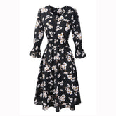 Floral Flared Sleeve Elastic Waist Dress Sai Feel