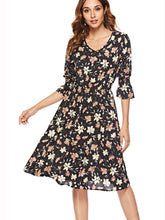 Floral Flared Sleeve Elastic Waist Dress Sai Feel