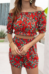Floral Off-Shoulder Top & Shorts Coord Two-Piece Set Sai Feel
