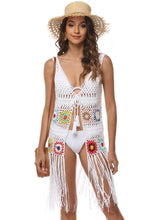 Floral Pattern Fringe Hem Crochet Tie Front Kimono Without Bikini Sai Feel