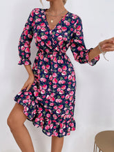 Floral Print Elastic Waist Ruffle Hem Dress Sai Feel