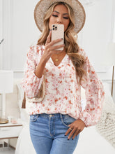 Floral Print V Neck Long Puff Sleeve Top Sai Feel