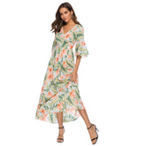 Floral Print V-neck Flared Sleeve Dress Sai Feel