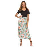 Floral Solid Color Block Off shoulder Dress Sai Feel