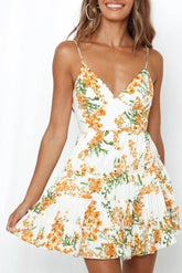 Floral Spaghetti Strap Fluted Hem Dress Sai Feel