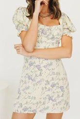 Floral Square Neck Puff Sleeve Mini Dress Sai Feel