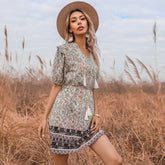 Floral V-neck Fringe Lace Skirt Dress Sai Feel