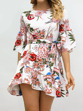 Flounces horn sleeve tie up cuff sleeve dress Sai Feel