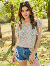 Flower Chiffon Shirt V-neck Polka-dot Short-sleeve Top Blouse Sai Feel