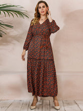 French Elegant Large Size Oversize Red Printed Long Sleeve V-Neck Dress Sai Feel