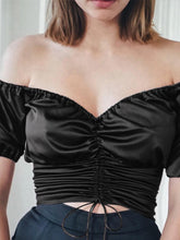 Frilled Off Shoulder Ruched Drawstring Top Sai Feel