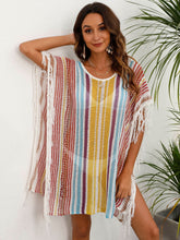 Fringe Hem Crochet Striped Cover Up Sai Feel