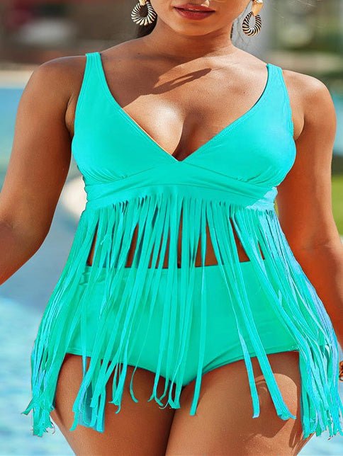 Fringed V-Neck Two-Piece Swimsuit Sai Feel