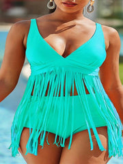 Fringed V-Neck Two-Piece Swimsuit Sai Feel