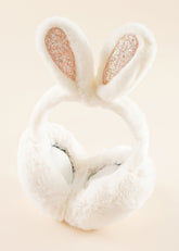 Fuzzy Glitter Rabbit Head Ear Muff Sai Feel