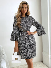 Geo Print Ruffle Sleeve Dress without Belt Sai Feel