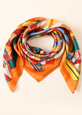 Geometric Flower Print Satin Scarf Sai Feel