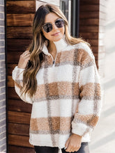 Gingham Zipper Drop Shoulder Teddy Sweatshirt Sai Feel