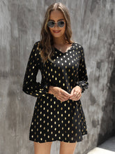 Golden Dot Print Lantern Sleeve Dress Sai Feel