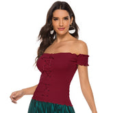 Grommet Crop Top Slim-fit short sling one-shoulder short-sleeved all-match women's sweater Sai Feel