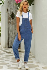 Grommet Detail Light Blue/Dark Blue Denim Overall Jumpsuit Sai Feel