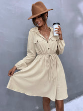 Half Button Drawstring Waist Shirt Dress Sai Feel