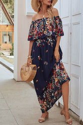 Half Sleeve Patchwork Off Shoulder Floor-Length Spring Women's Dress Sai Feel