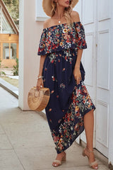 Half Sleeve Patchwork Off Shoulder Floor-Length Spring Women's Dress Sai Feel