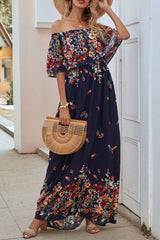 Half Sleeve Patchwork Off Shoulder Floor-Length Spring Women's Dress Sai Feel