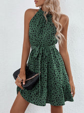 Halter Self Tie Ruffle Hem Polka Dot Dress Sai Feel