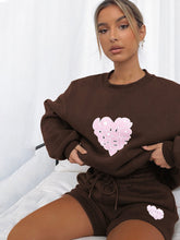 Heart Pattern Letter Graphic Drop Shoulder Hoodie& Shorts Set Sai Feel