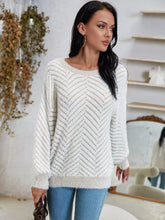 Herringbone Fuzzy Knit Drop Shoulder Pullover Sweater Knit Top Sai Feel