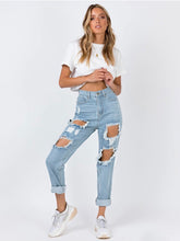 High Waist Ripped Cut Out Raw Hem Jeans Sai Feel