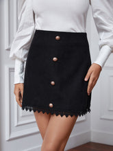 High Waist Single Breasted Guipure Lace Hem Skirt Sai Feel