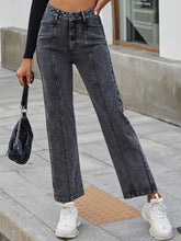 High Waisted Distressed Seam Front Straight Leg Jeans Sai Feel