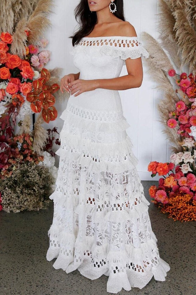 Hollow Short Sleeve Floor-Length Dress Women's Dress Sai Feel