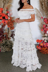 Hollow Short Sleeve Floor-Length Dress Women's Dress Sai Feel