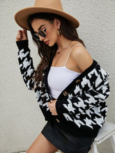 Houndstooth Loose Sweater Jacket Fashion V-neck Long Sleeve Knit Cardigan Sai Feel
