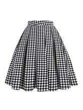 Houndstooth Vintage Pleated A-line Midi Skirt Sai Feel