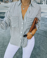 Aldan Gestreiftes Button-Down-Oberteil - Verblasstes Schwarz