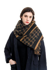 Jacquard Fringe Hem Knit Scarf Sai Feel