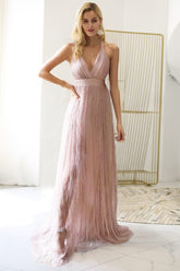Kahli V-neck Chiffon Pink Sheer Dress Sai Feel