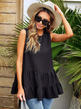 Keyhole Neck Ruffle Hem Tank Top Sai Feel
