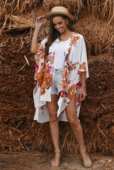 Kimono Sleeve Floral Print Graceful Cover Up Sai Feel