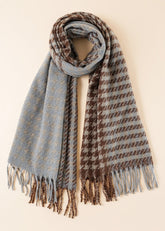 Knit Contrast Houndstooth Jacquard Scarf Sai Feel