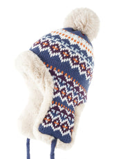 Knit Ear Flap Pompom Hat Sai Feel