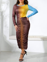 Knit Gradient Ruched Cut Out Waist Bodycon Dress Sai Feel